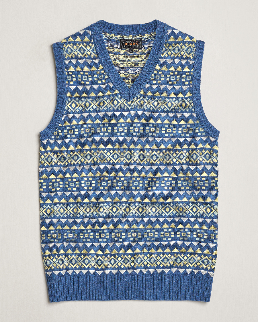Mies | Puserot | BEAMS PLUS | Fairisle Knit Vest Blue