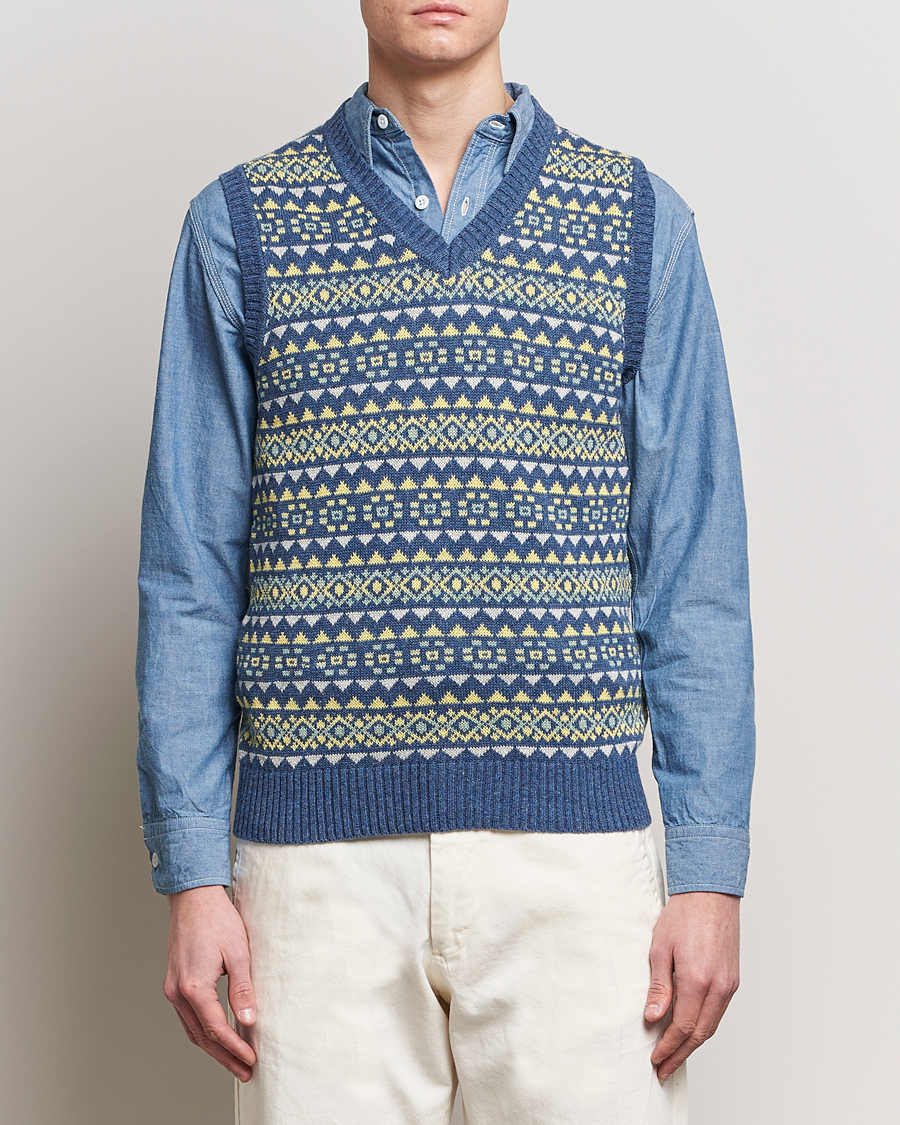 Mies | Puserot | BEAMS PLUS | Fairisle Knit Vest Blue