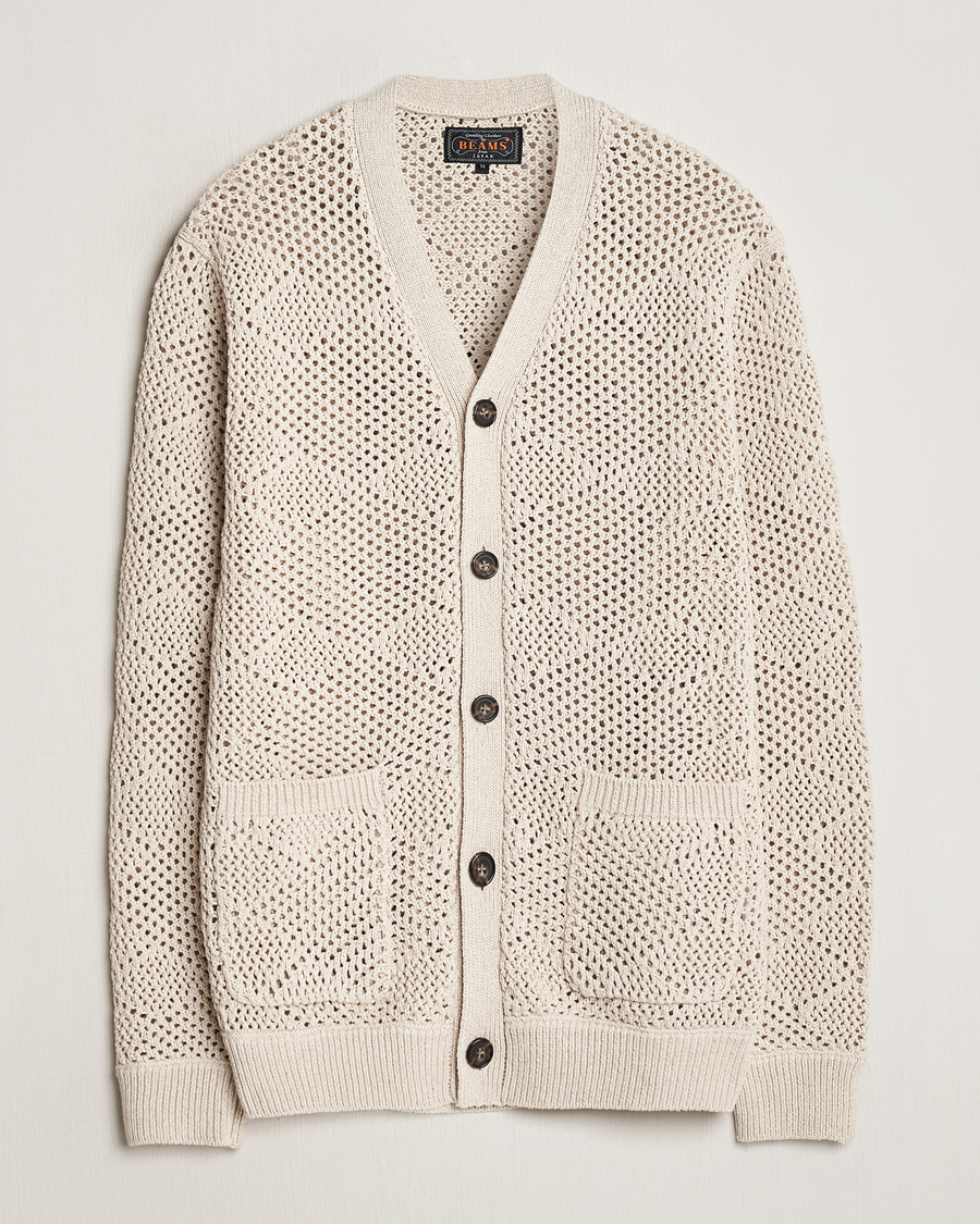 Mies | Puserot | BEAMS PLUS | Argyle Mesh Cardigan Light Beige