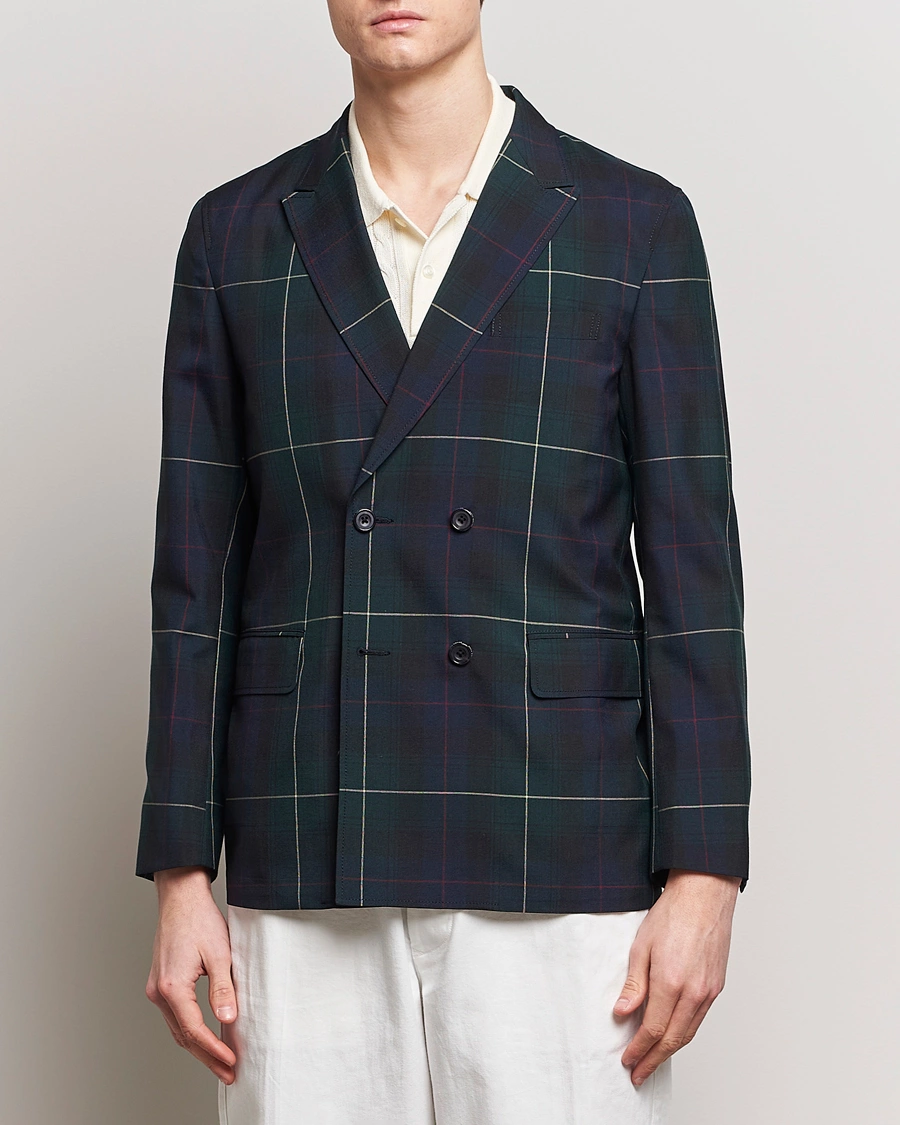 Mies | Preppy Authentic | BEAMS PLUS | Double Breasted Plaid Wool Blazer Green Plaid