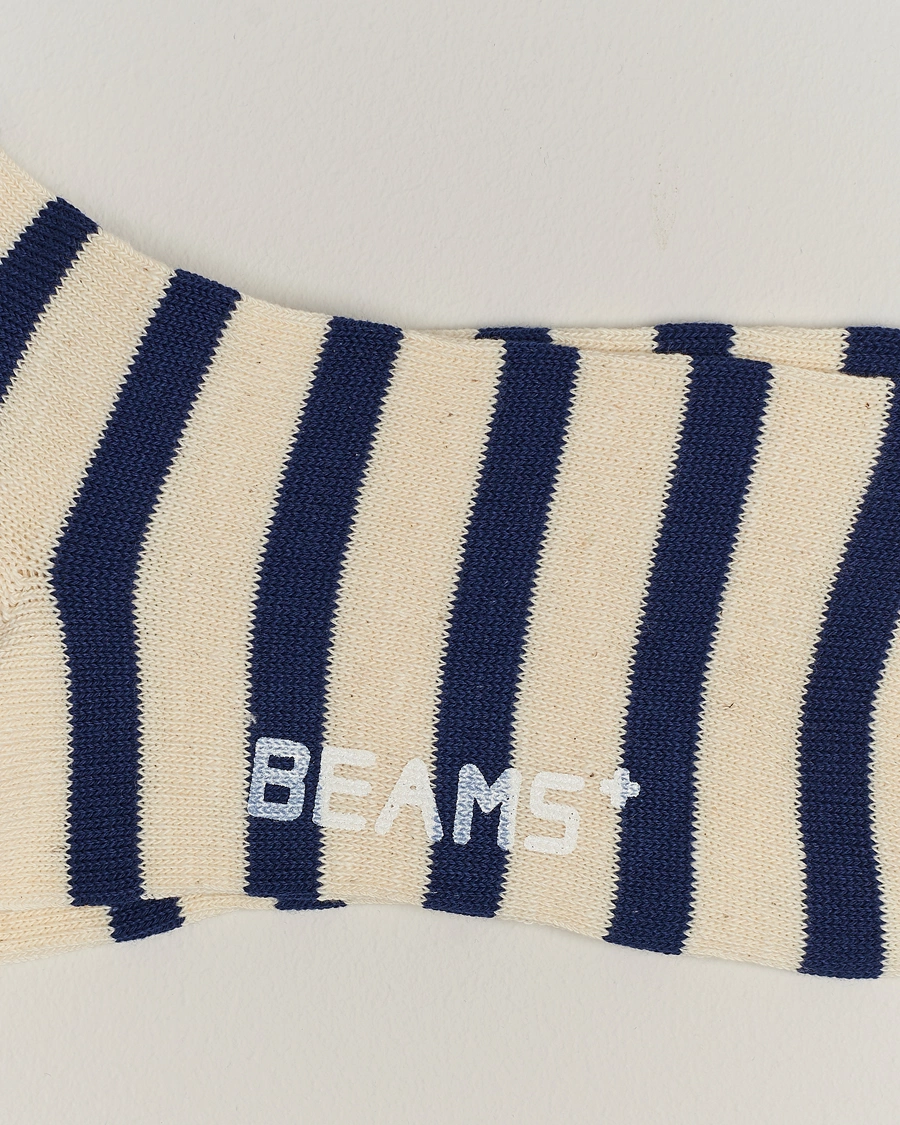 Mies | Vaatteet | BEAMS PLUS | 2 Tone Striped Socks White/Navy