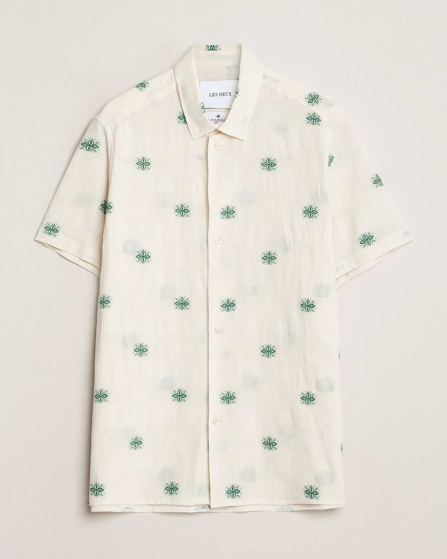 Mies | Kauluspaidat | LES DEUX | Ira Short Sleeve Embroidery Cotton Shirt Ivory