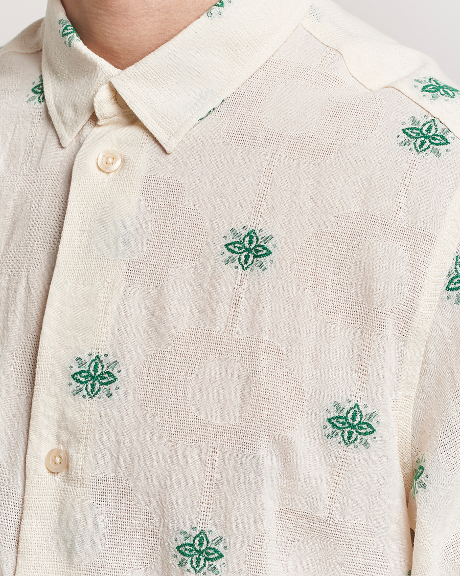 Mies | Kauluspaidat | LES DEUX | Ira Short Sleeve Embroidery Cotton Shirt Ivory