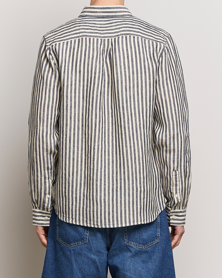 Mies | Kauluspaidat | LES DEUX | Kristian Striped Linen Button Down Shirt Ivory/Navy
