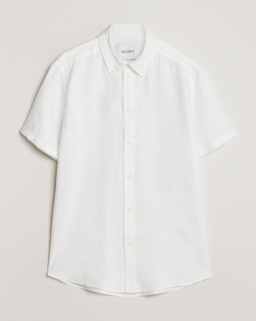 Mies | Kauluspaidat | LES DEUX | Kris Short Sleeve Linen Shirt White