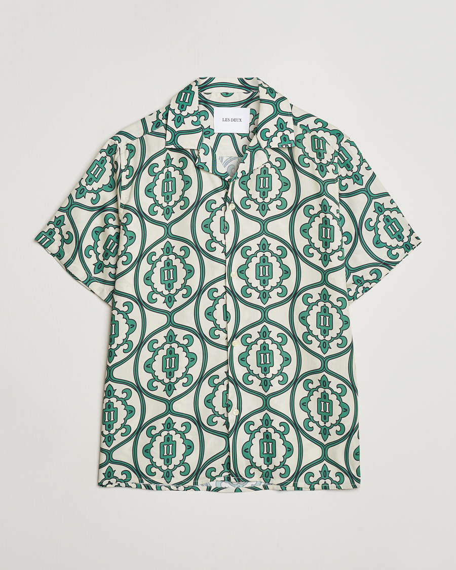 Mies | Kauluspaidat | LES DEUX | Ornament Print Tencel Shirt Ivory/Green