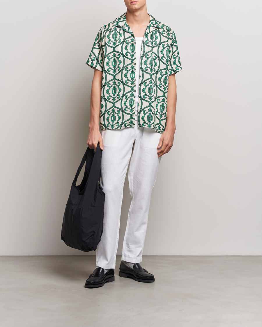 Mies | Kauluspaidat | LES DEUX | Ornament Print Tencel Shirt Ivory/Green
