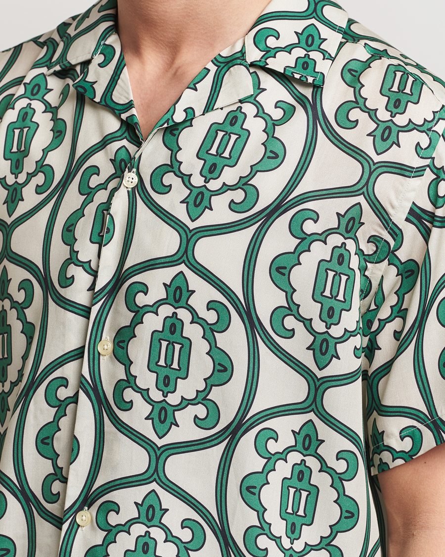 Mies | Kauluspaidat | LES DEUX | Ornament Print Tencel Shirt Ivory/Green