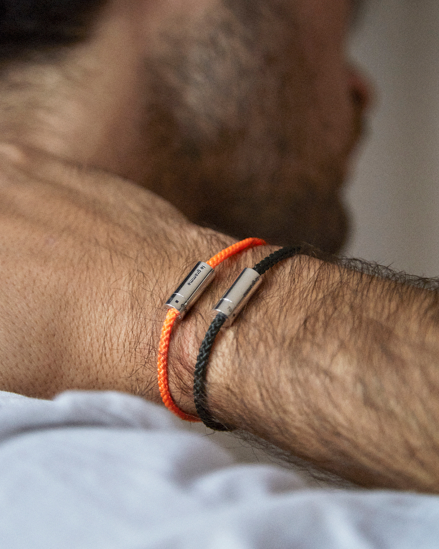 Mies | Korut | LE GRAMME | Nato Cable Brushed Bracelet Orange/Sterling Silver 7g