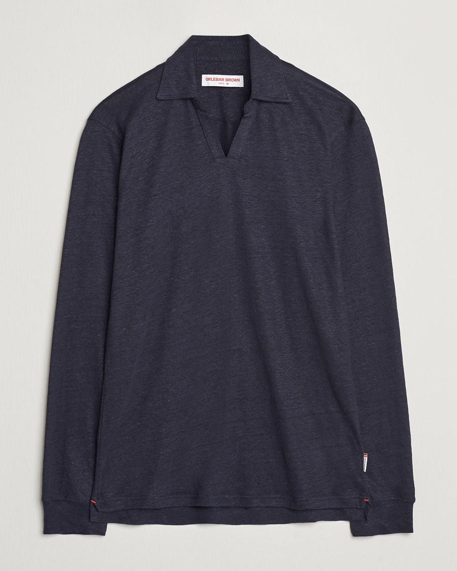 Mies | Puserot | Orlebar Brown | Felix Long Sleeve Slub Linen Polo Night Iris