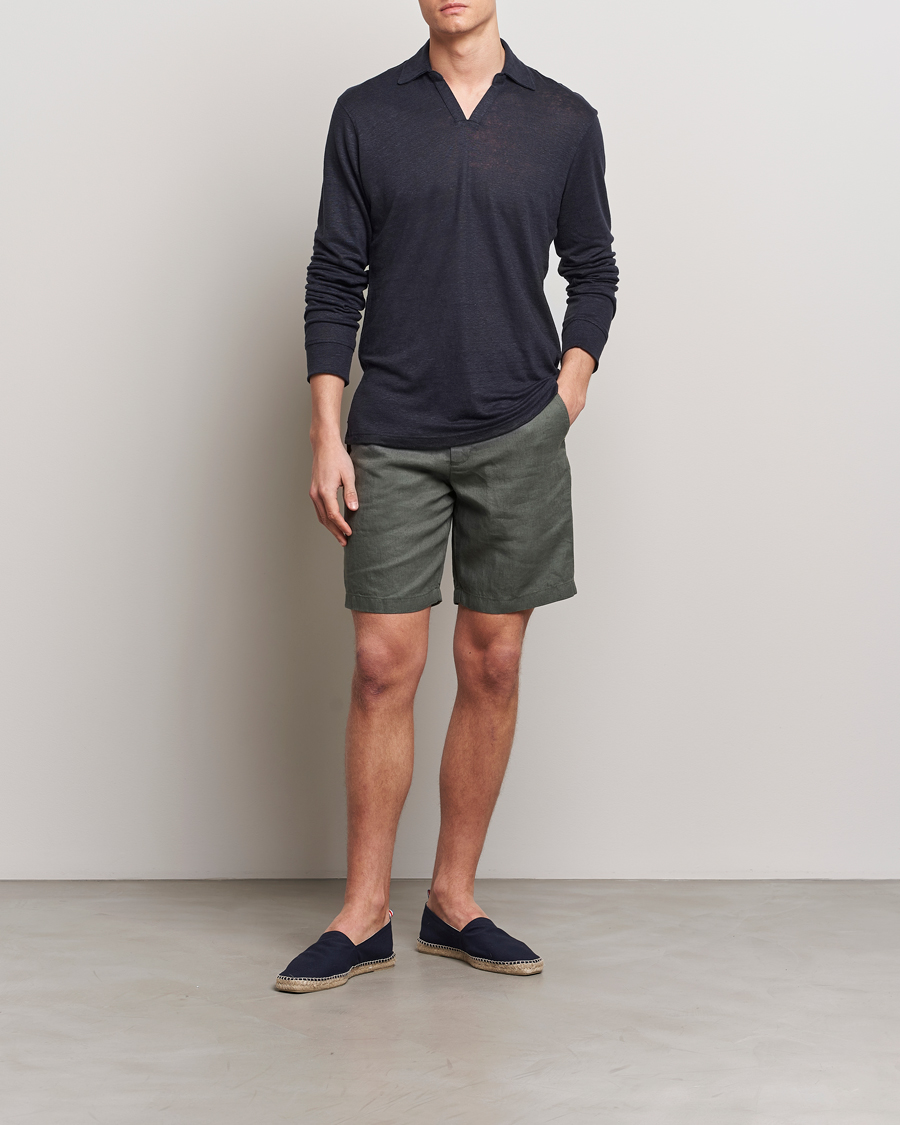 Mies | Puserot | Orlebar Brown | Felix Long Sleeve Slub Linen Polo Night Iris