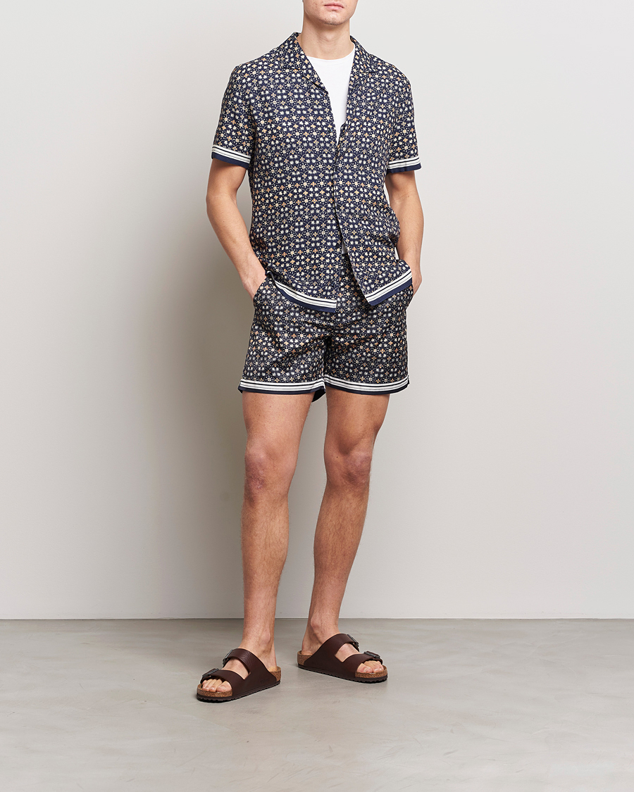 Mies | Kauluspaidat | Orlebar Brown | Hibbert Fiore Viscose/Linen Printed Shirt Night Iris