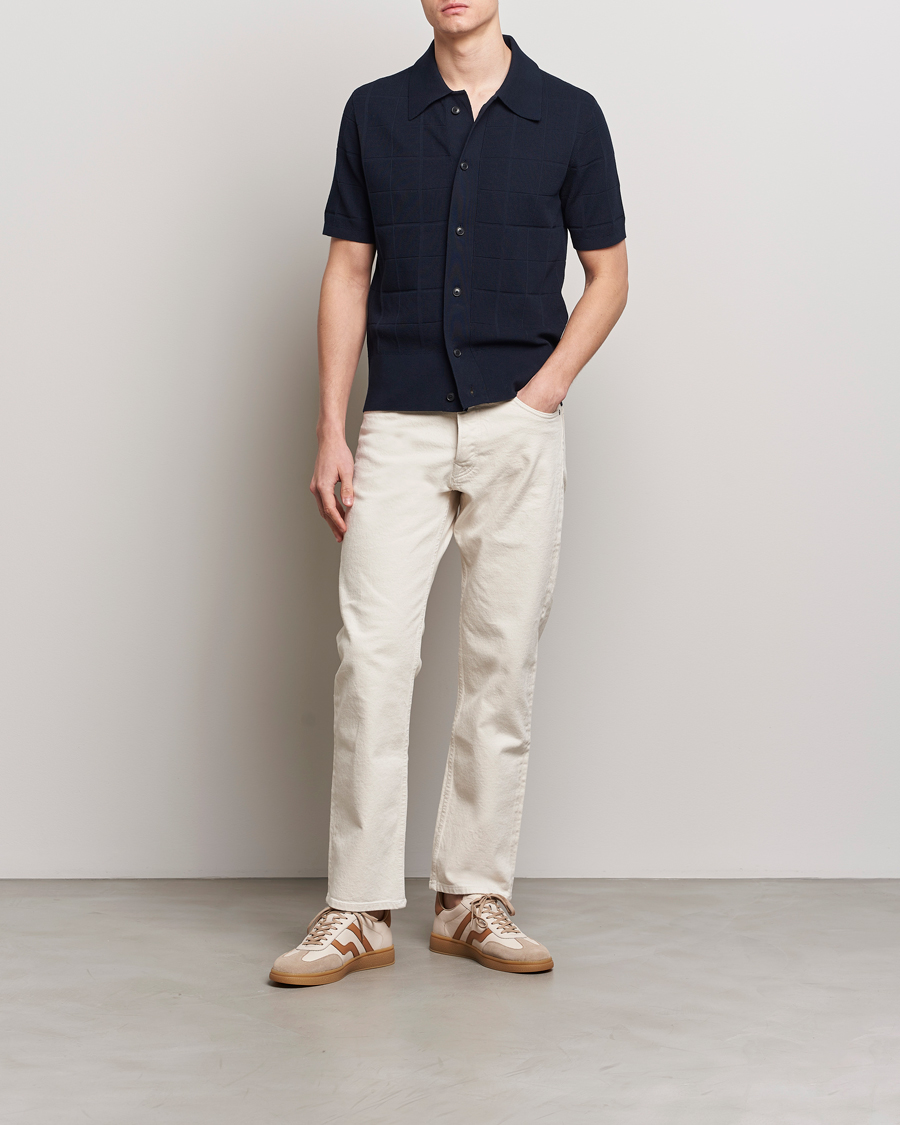 Mies | Pikeet | Tiger of Sweden | Araawen Short Sleeve Knitted Polo Light Ink