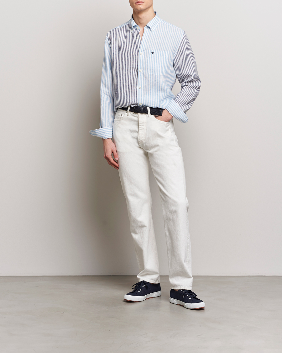Mies | Kauluspaidat | Morris | Douglas Linen Mix Shirt Blue