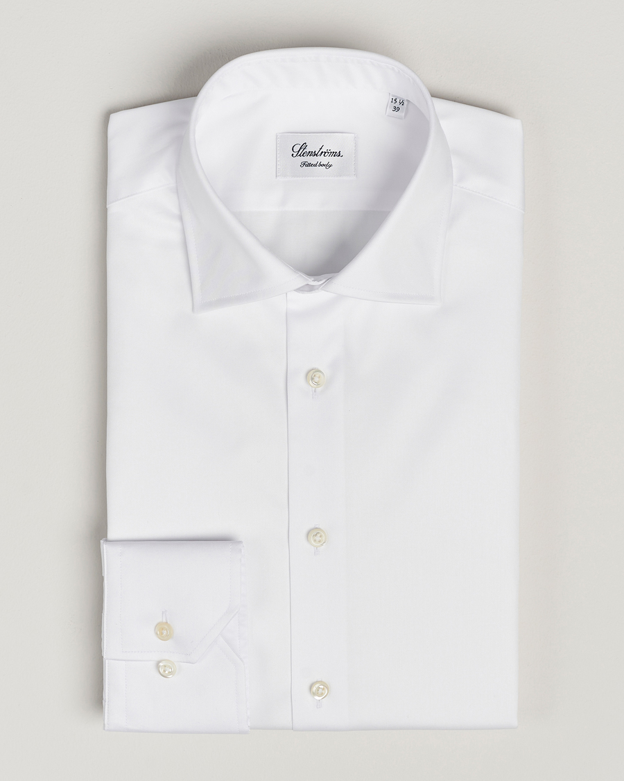 Mies | Kauluspaidat | Stenströms | Fitted Body Cotton Twill Cut Away Shirt White