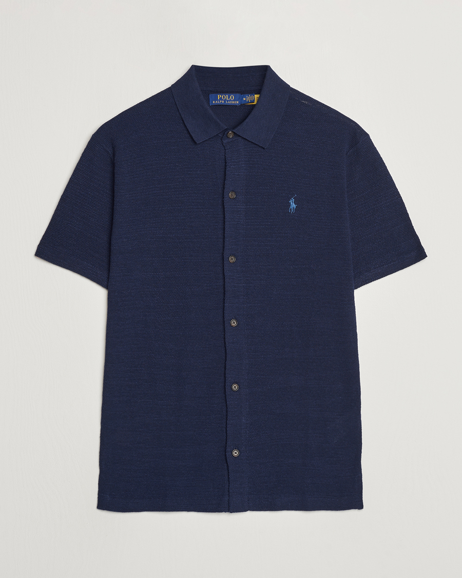 Mies | Kauluspaidat | Polo Ralph Lauren | Textured Knitted Short Sleeve Shirt Bright Navy