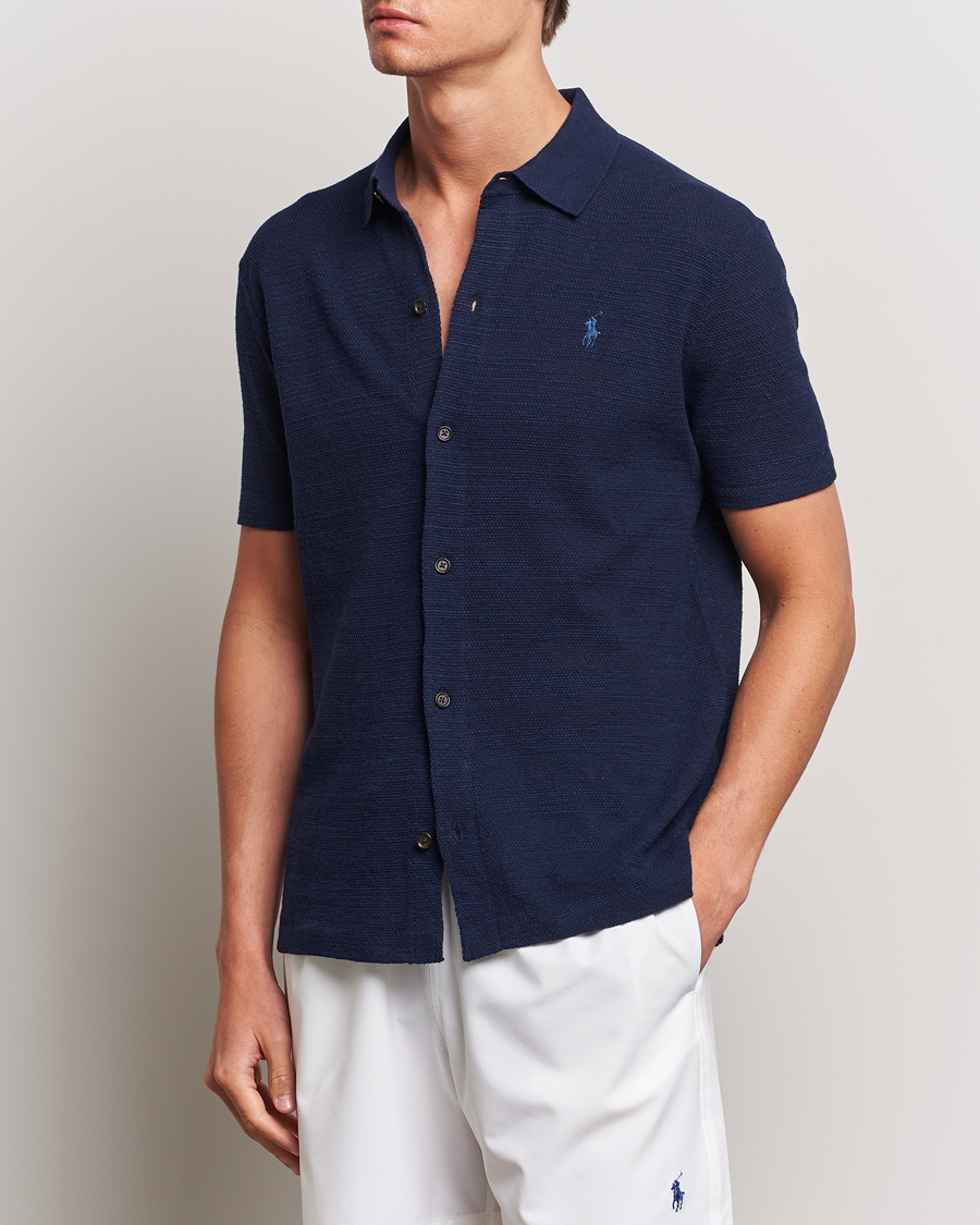 Mies | Kauluspaidat | Polo Ralph Lauren | Textured Knitted Short Sleeve Shirt Bright Navy