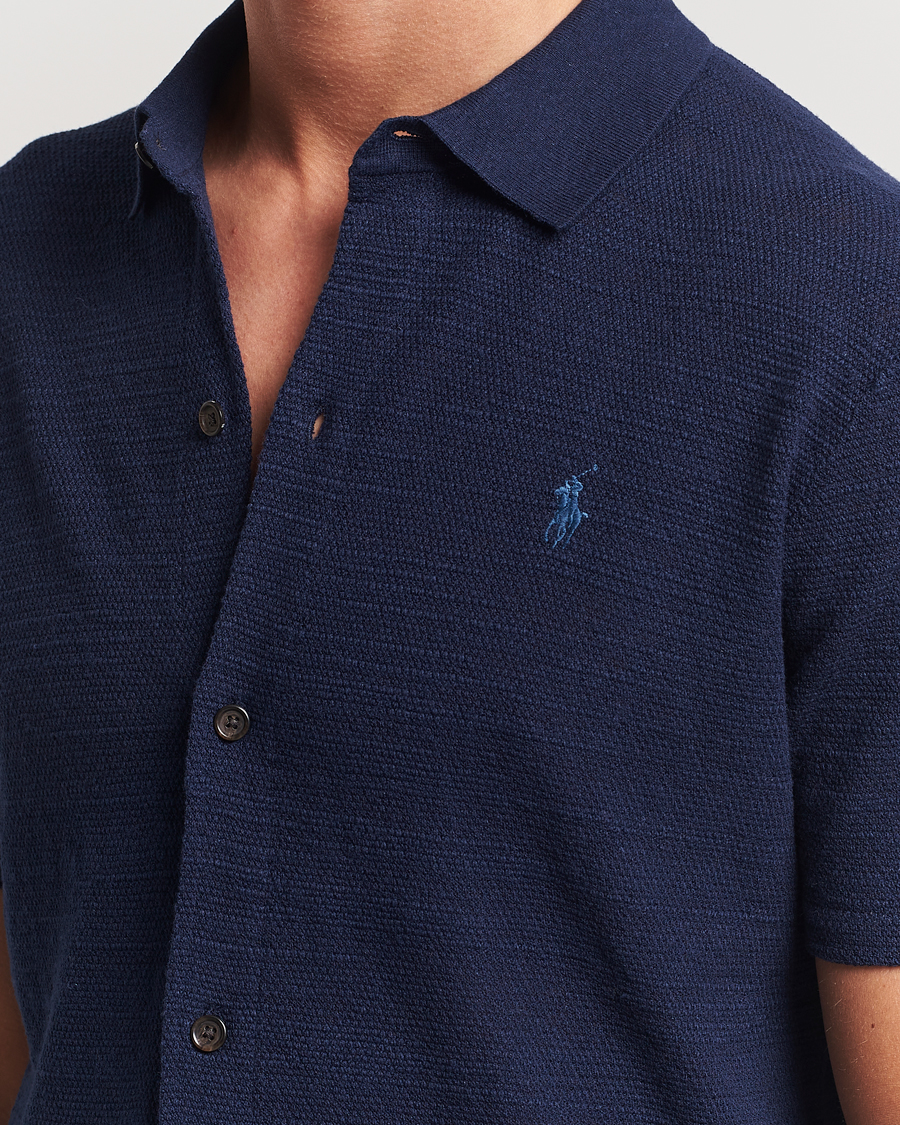 Mies | Kauluspaidat | Polo Ralph Lauren | Textured Knitted Short Sleeve Shirt Bright Navy