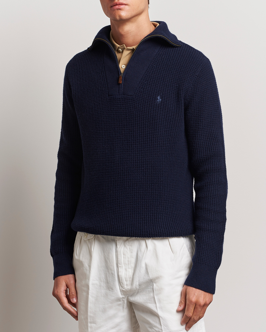 Mies | Uutuudet | Polo Ralph Lauren | Cotton/Wool Knitted Half Zip Hunter Navy