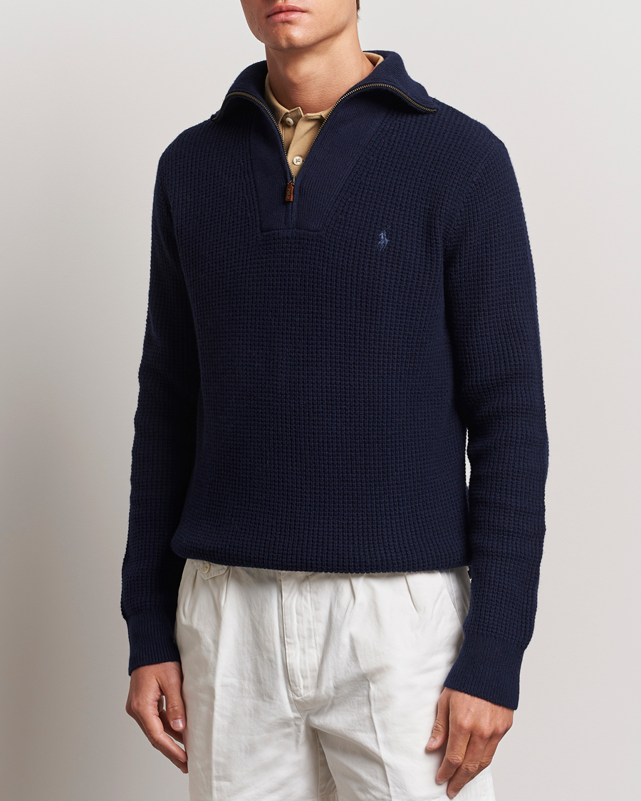 Mies | Puserot | Polo Ralph Lauren | Cotton/Wool Knitted Half Zip Hunter Navy