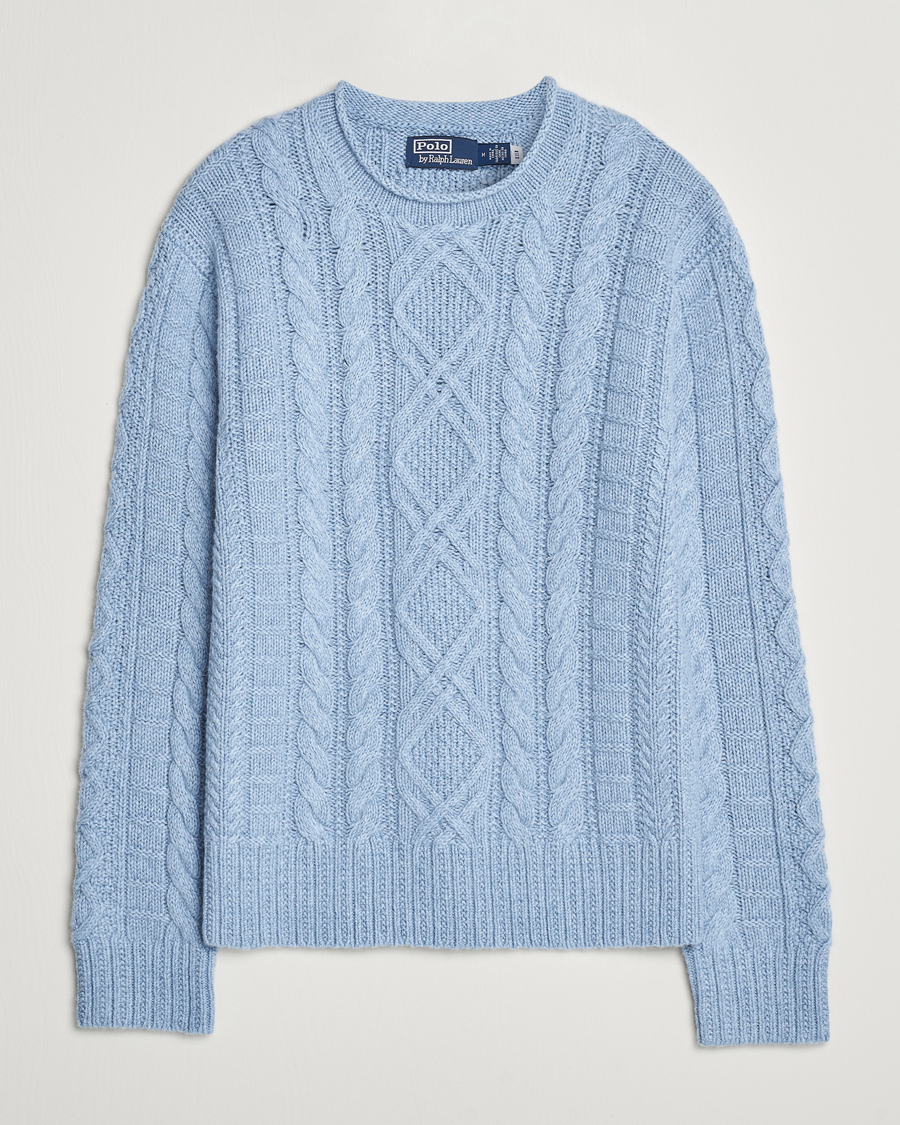 Mies | Puserot | Polo Ralph Lauren | Cotton Aran Knitted Sweater Light Chambray Heather