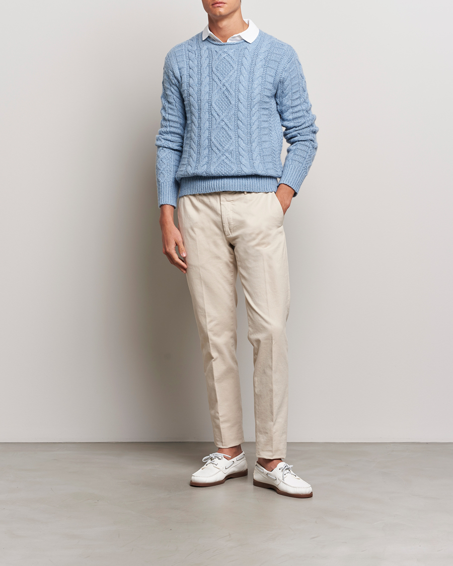 Mies | Puserot | Polo Ralph Lauren | Cotton Aran Knitted Sweater Light Chambray Heather