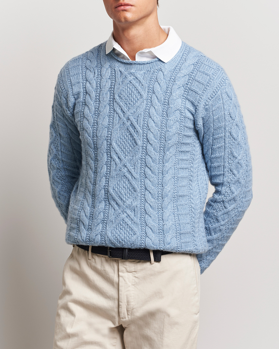 Mies | Uutuudet | Polo Ralph Lauren | Cotton Aran Knitted Sweater Light Chambray Heather