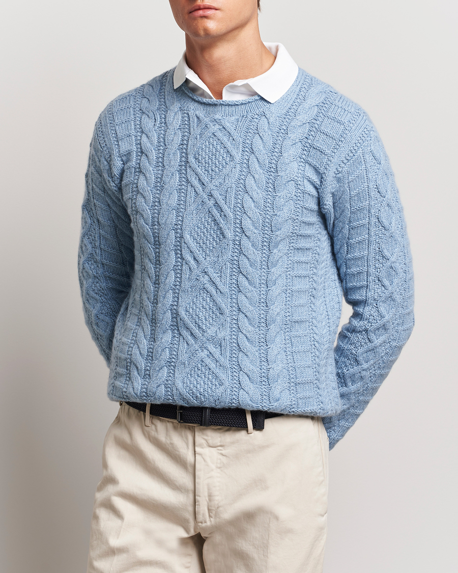 Mies | Puserot | Polo Ralph Lauren | Cotton Aran Knitted Sweater Light Chambray Heather