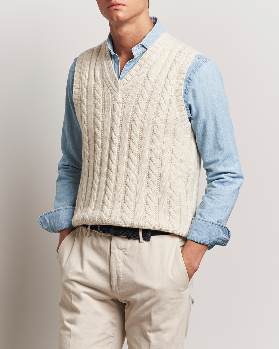 Mies |  | Polo Ralph Lauren | Cotton Aran Knitted Vest Cream