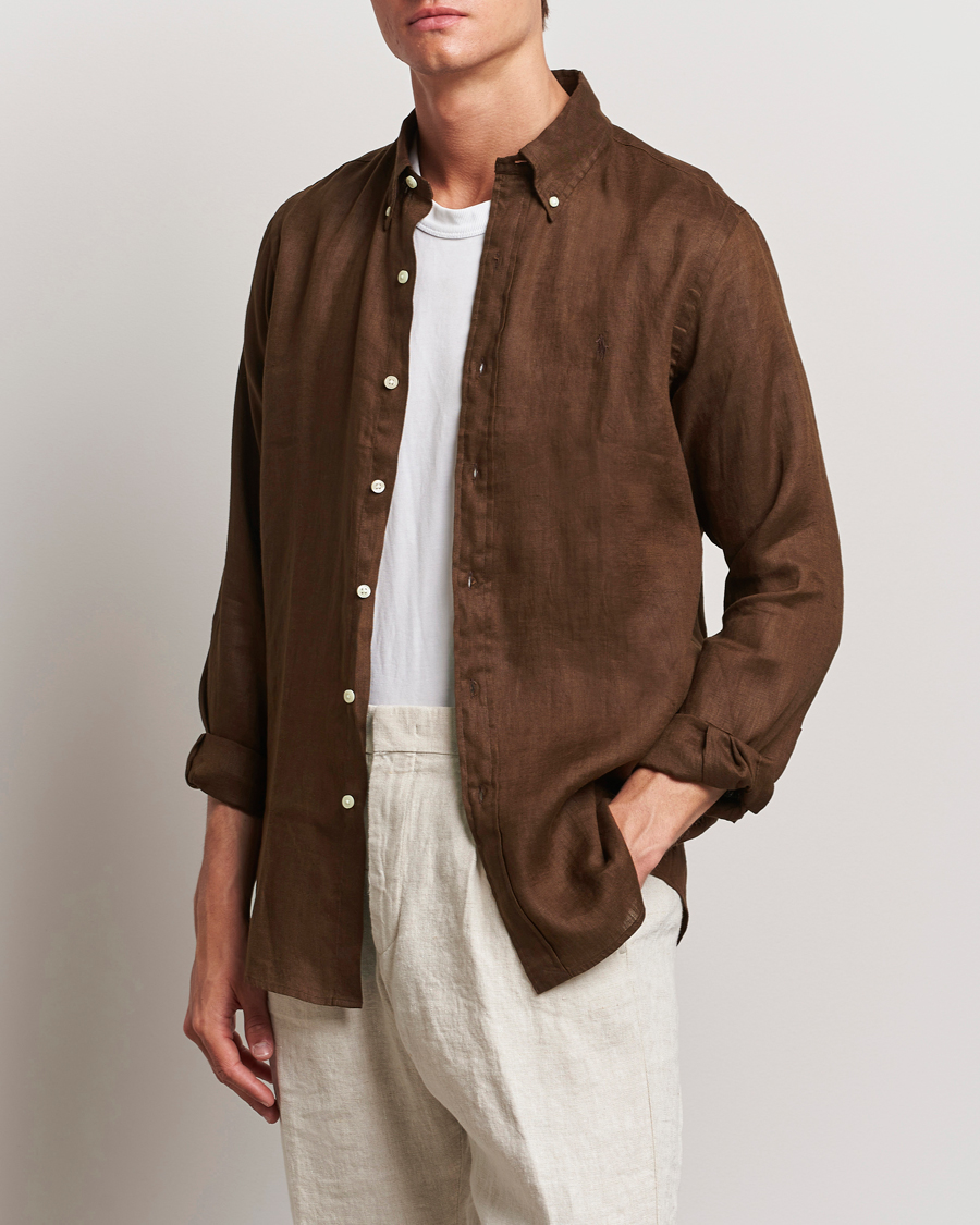 Mies |  | Polo Ralph Lauren | Custom Fit Linen Button Down Chocolate Mousse