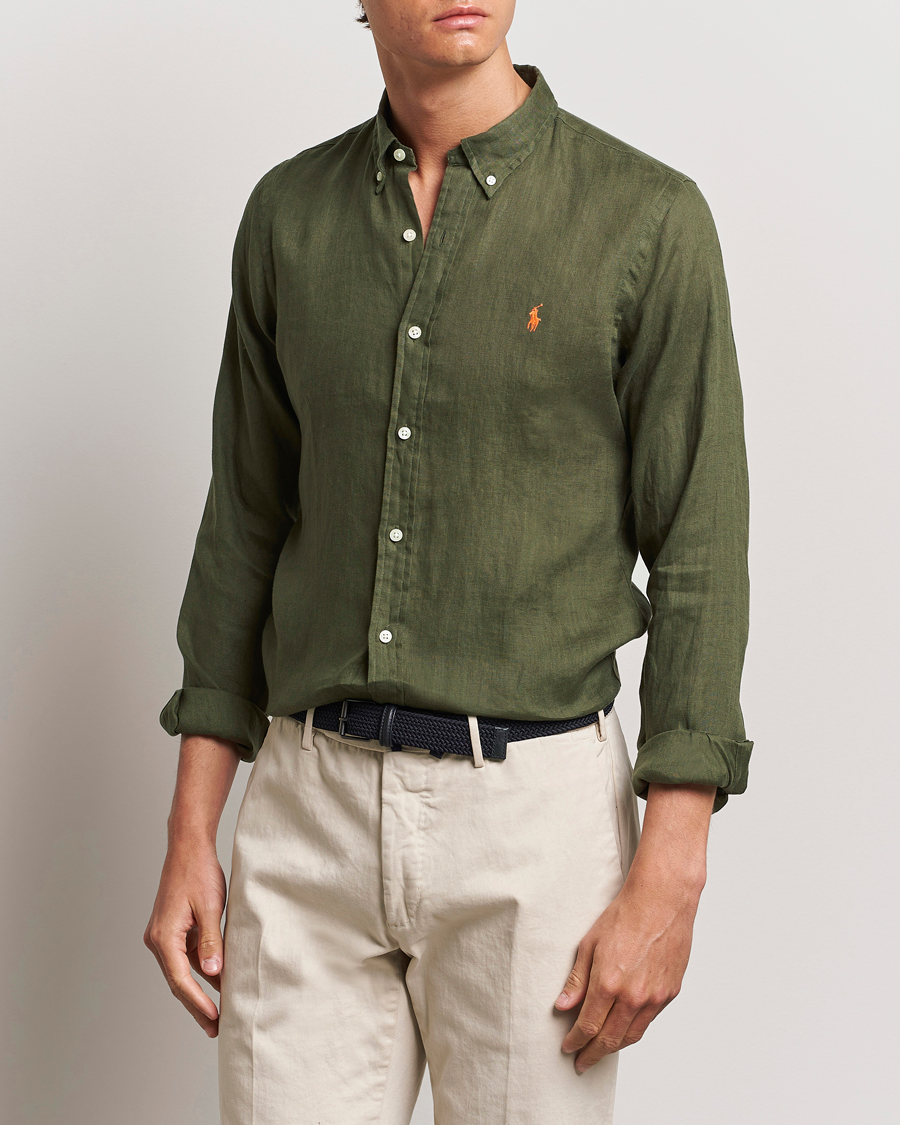 Mies |  | Polo Ralph Lauren | Slim Fit Linen Button Down Shirt Thermal Green