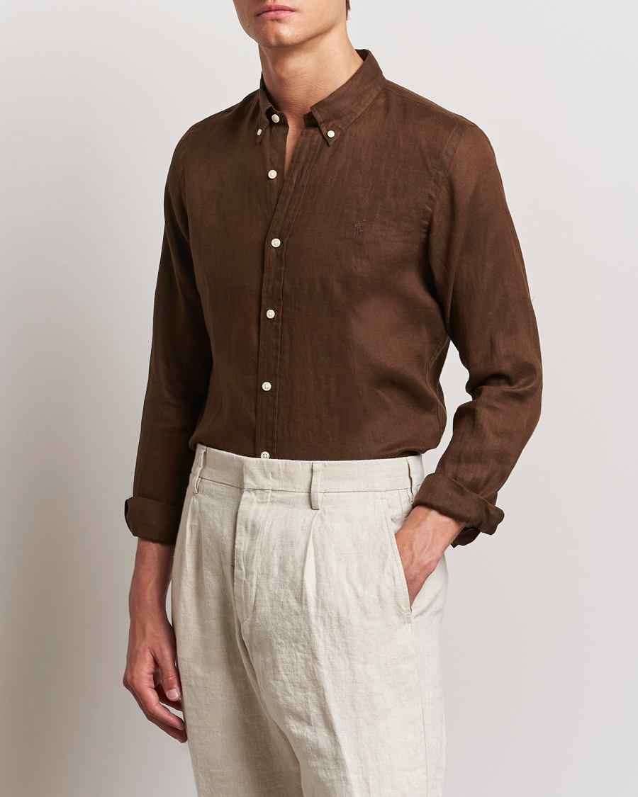 Mies |  | Polo Ralph Lauren | Slim Fit Linen Button Down Shirt Chocolate Mousse
