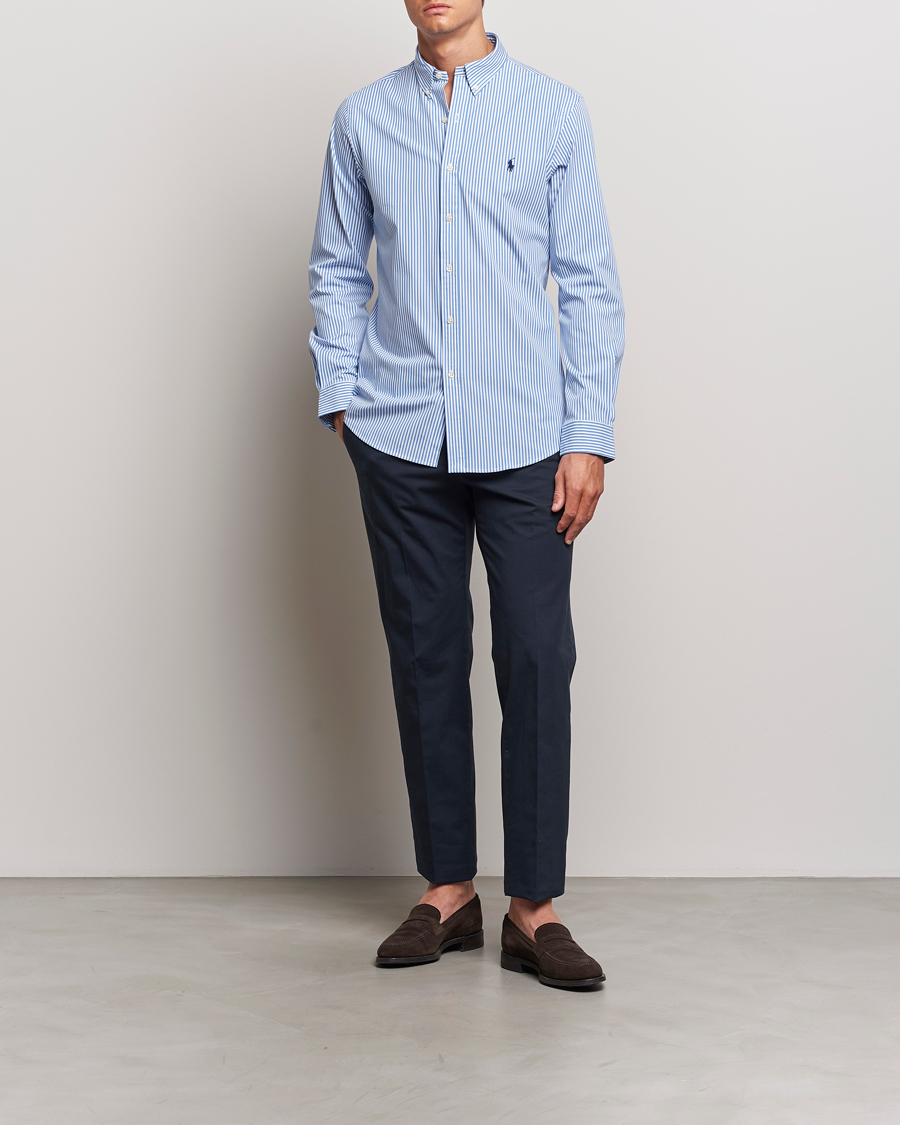 Mies | Kauluspaidat | Polo Ralph Lauren | Slim Fit Striped Poplin Shirt Light Blue/White