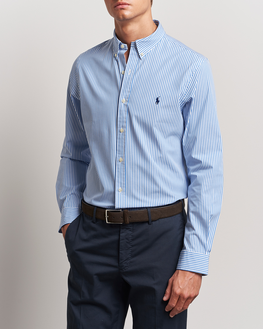 Mies | Kauluspaidat | Polo Ralph Lauren | Slim Fit Striped Poplin Shirt Light Blue/White