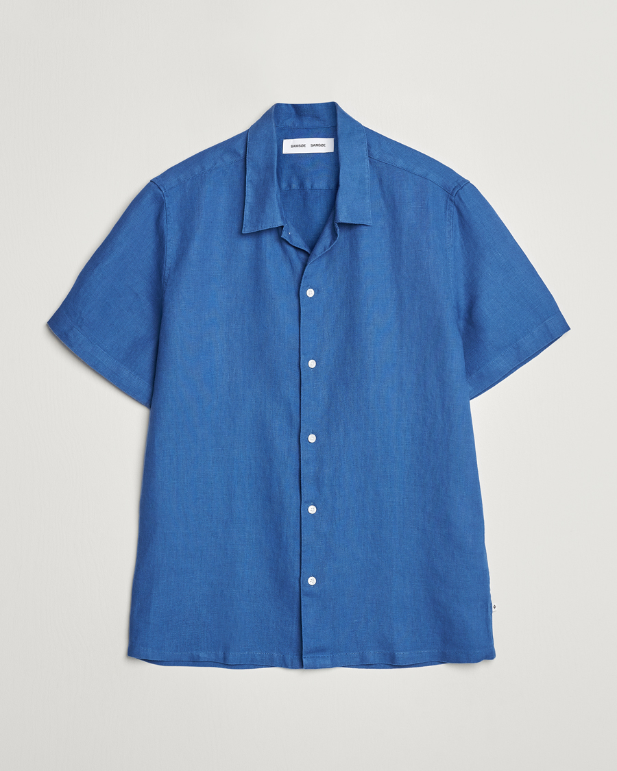 Mies | Kauluspaidat | Samsøe Samsøe | Saavan Linen Short Sleeve Shirt Déja Vu Blue