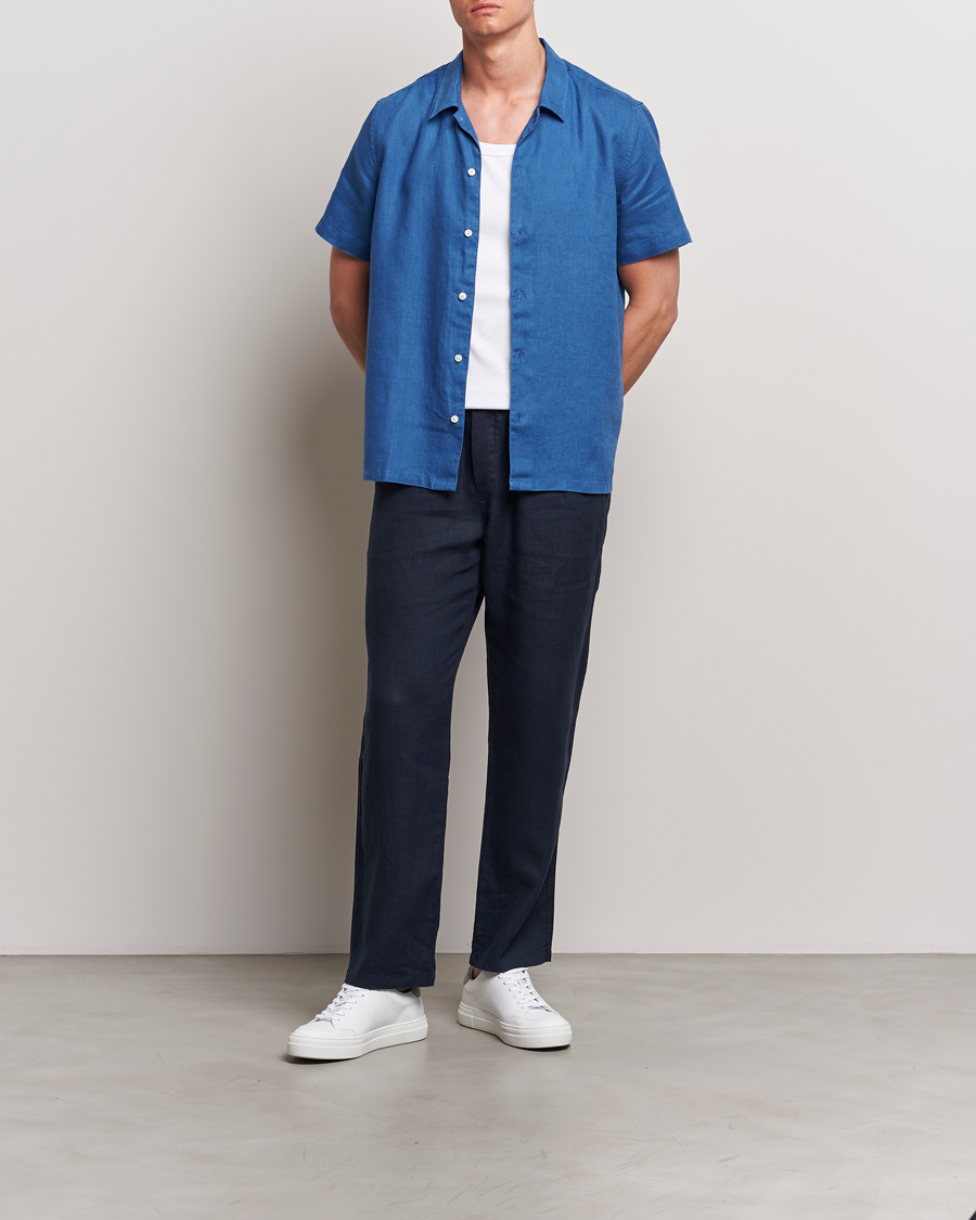 Mies | Kauluspaidat | Samsøe Samsøe | Saavan Linen Short Sleeve Shirt Déja Vu Blue