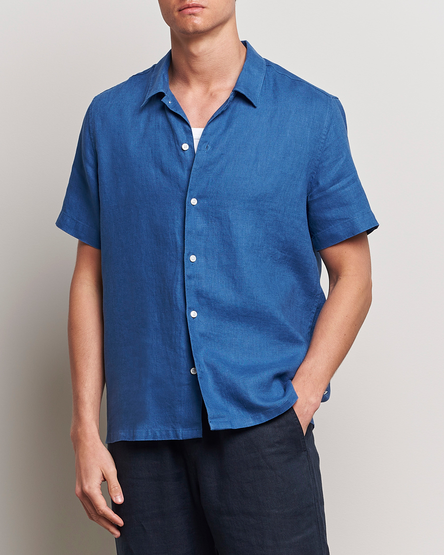 Mies |  | Samsøe Samsøe | Saavan Linen Short Sleeve Shirt Déja Vu Blue