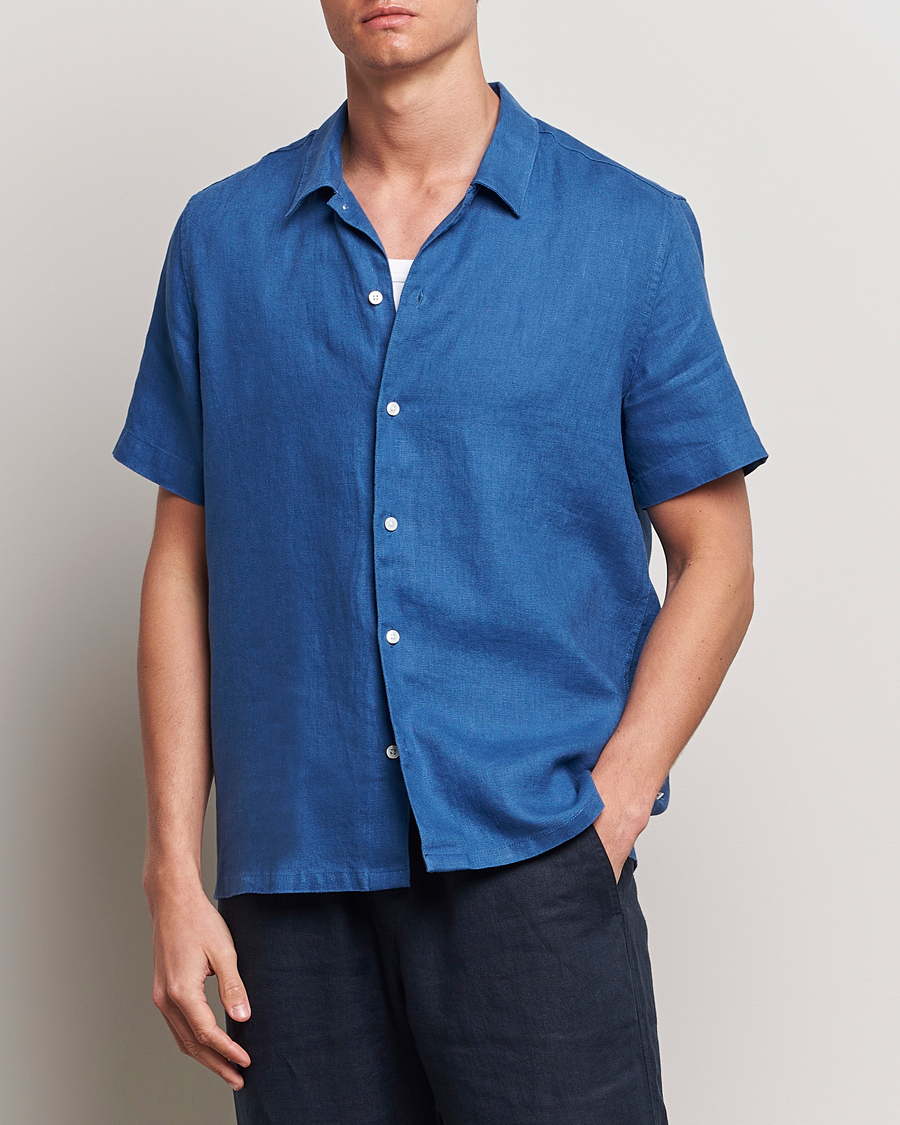 Mies | Kauluspaidat | Samsøe Samsøe | Saavan Linen Short Sleeve Shirt Déja Vu Blue