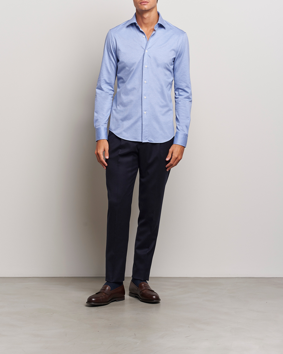 Mies | Kauluspaidat | Grigio | Cotton Jersey Shirt Light Blue