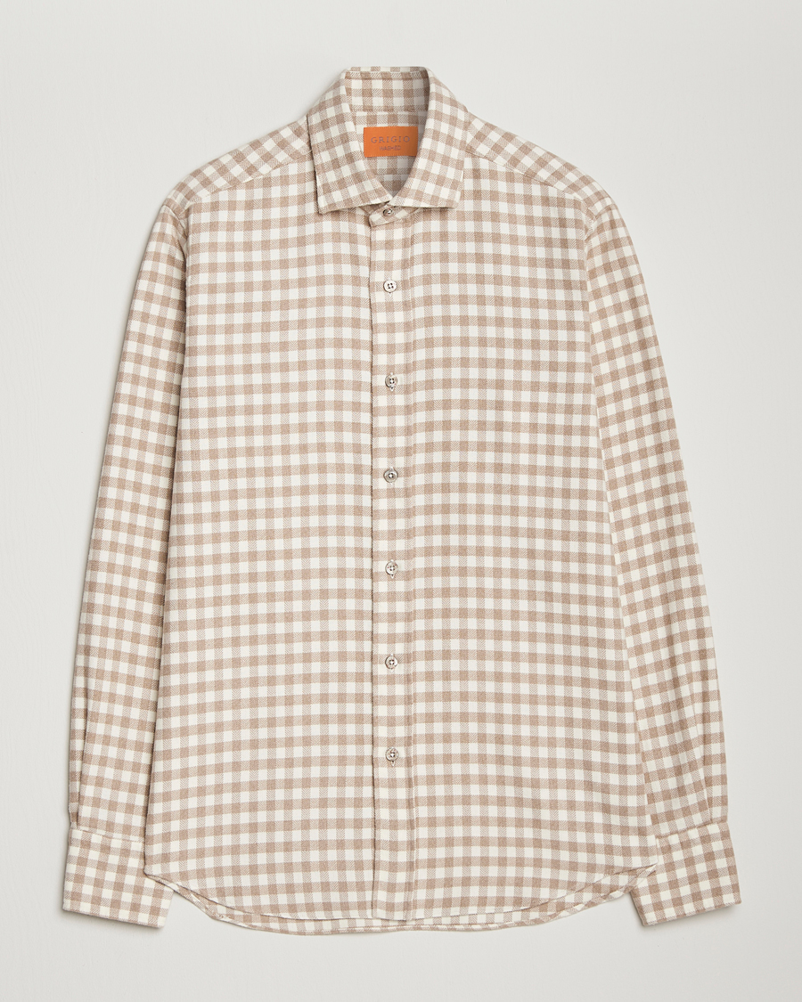 Mies | Kauluspaidat | Grigio | Washed Flannel Shirt Beige Check