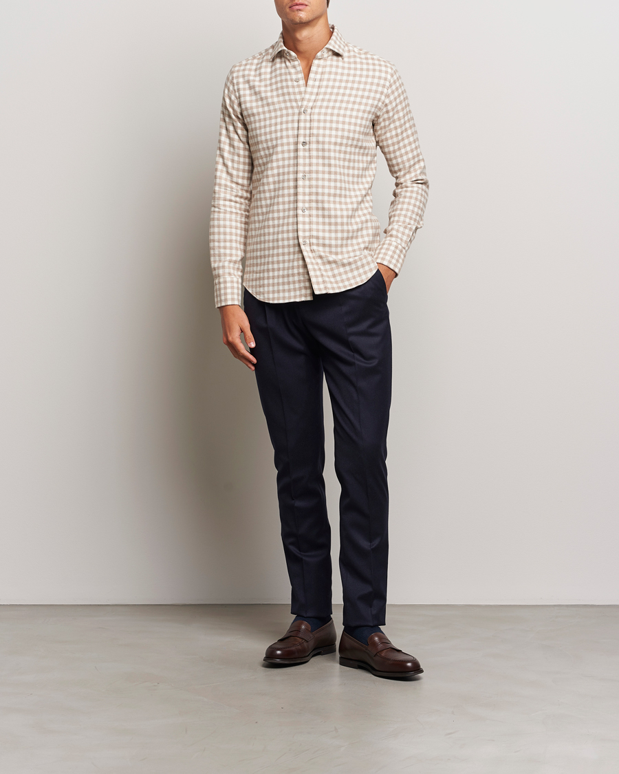Mies | Kauluspaidat | Grigio | Washed Flannel Shirt Beige Check