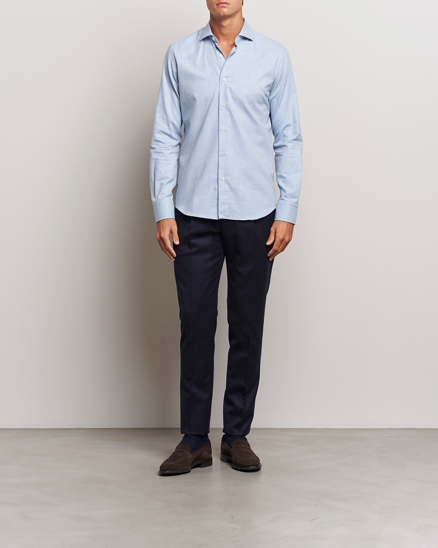 Mies | Kauluspaidat | Grigio | Washed Flannel Shirt Light Blue