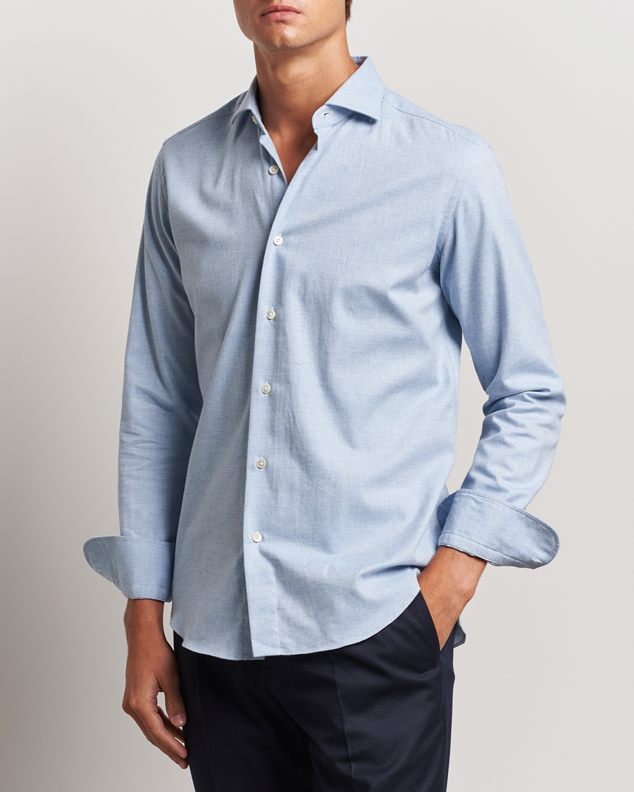 Mies | Kauluspaidat | Grigio | Washed Flannel Shirt Light Blue