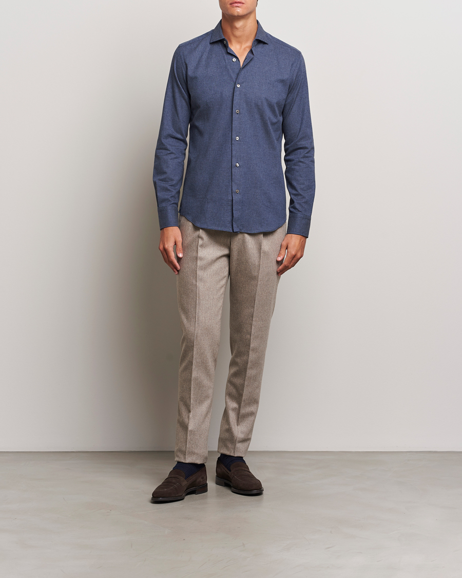 Mies | Kauluspaidat | Grigio | Washed Flannel Shirt Navy