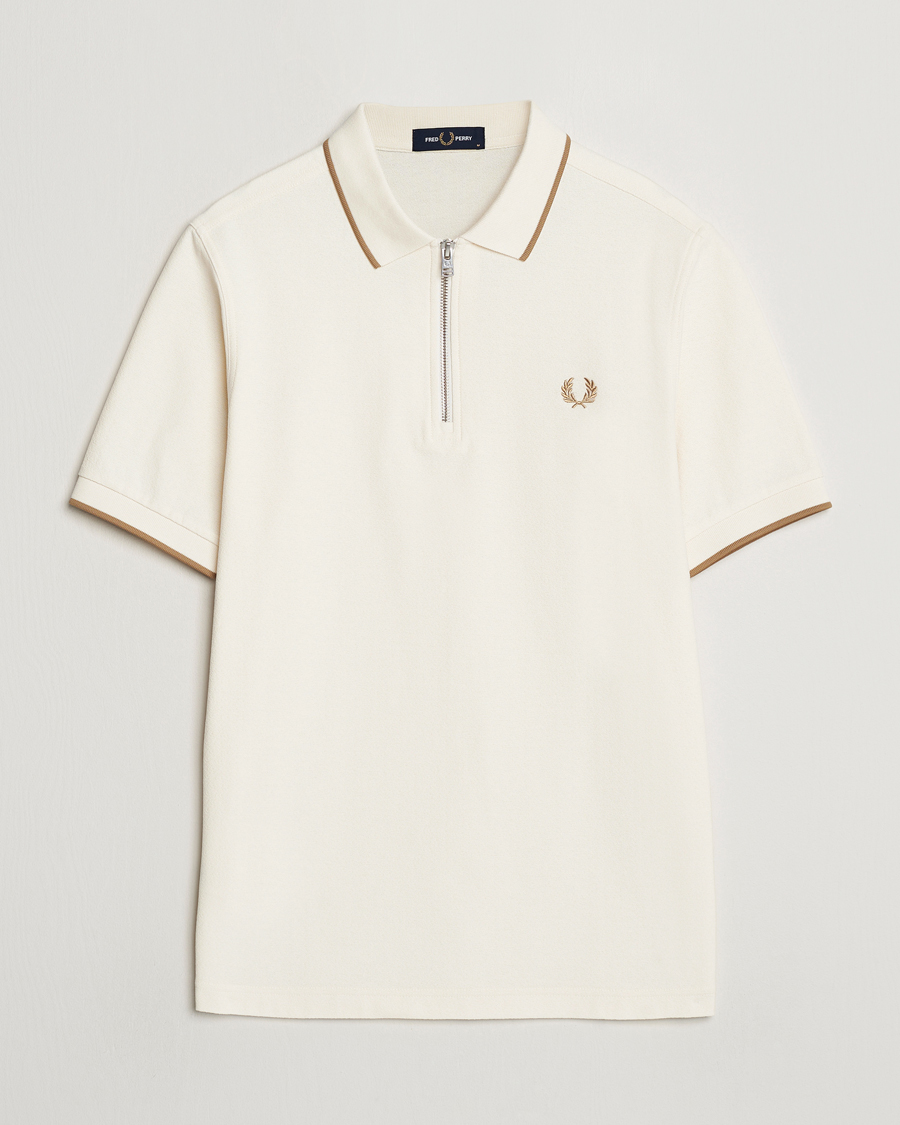 Mies | Pikeet | Fred Perry | Crépe Half Zip Polo Ecru