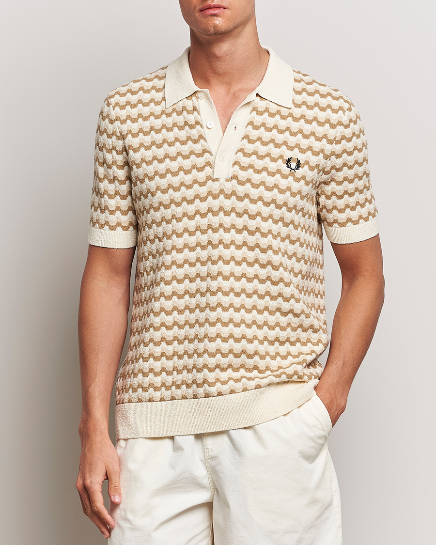Mies | Pikeet | Fred Perry | Bouclé Jacquard Knitted Polo Ecru