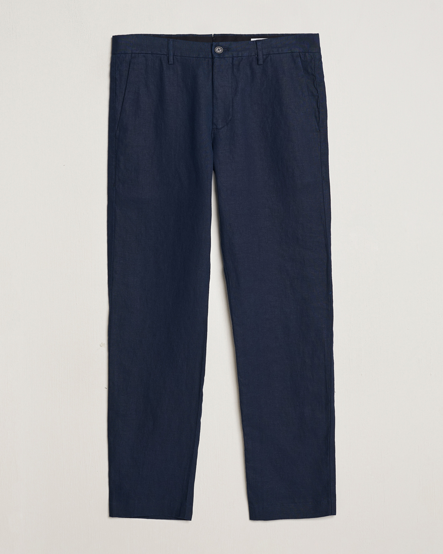 Mies | Housut | NN07 | Theo Linen Trousers Navy Blue