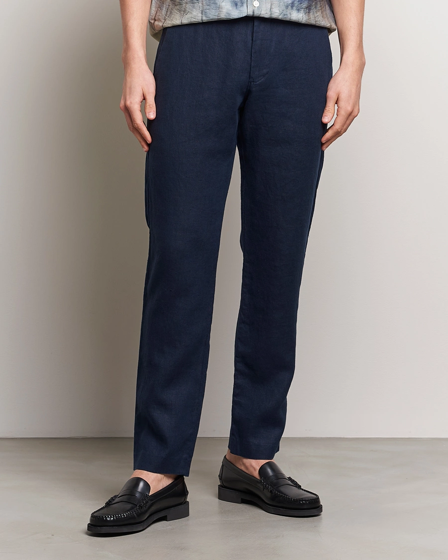 Mies | NN07 | NN07 | Theo Linen Trousers Navy Blue