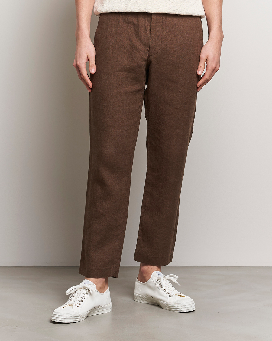 Mies | Uudet tuotekuvat | NN07 | Theo Linen Trousers Cocoa Brown