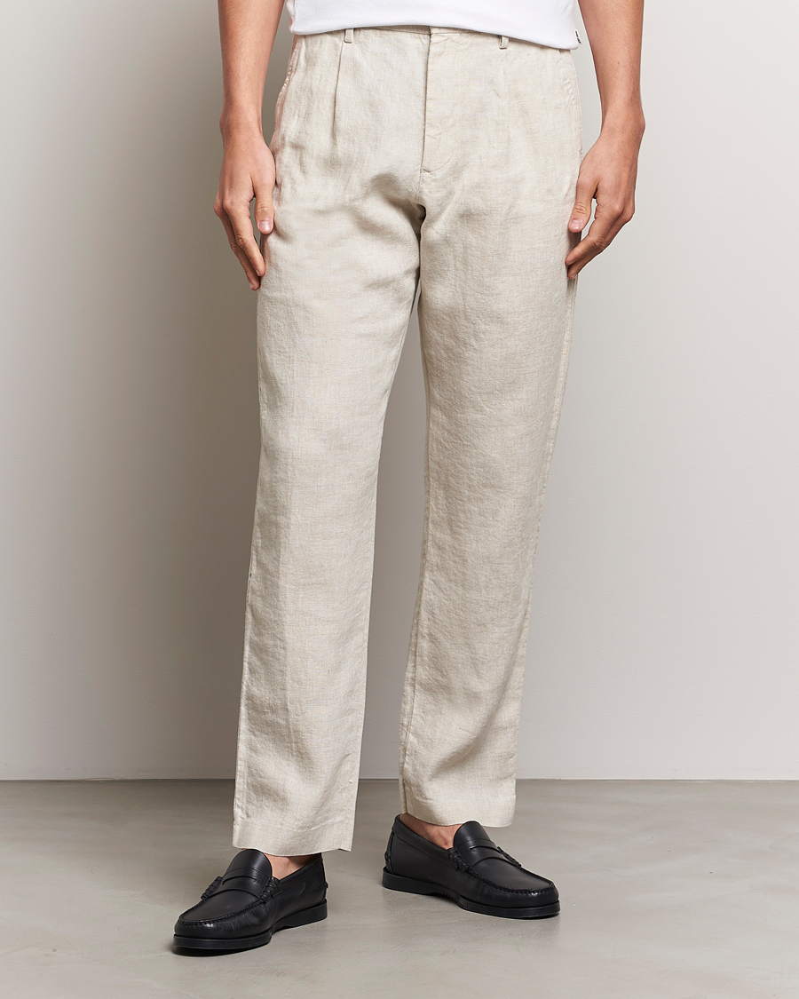 Mies | Pellavahousut | NN07 | Bill Pleated Linen Trousers Oat